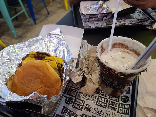 Vegan smash burger and vegan milkshake at Fat Sal's in Las Vegas