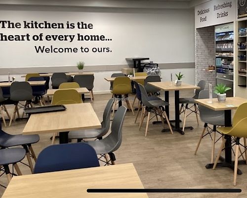 Cafe area with vegan options  at Pausa in Syston