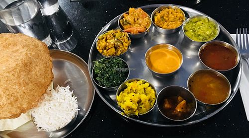 South Indian Thali, vegan preparaion at Udupi Palace in Berkeley