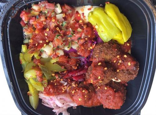 falafel bowl served over hummus  at The Chickpea in West Palm Beach