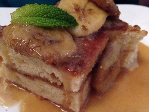Vegan bananas foster coffee cake  at Equinox Restaurant in Washington
