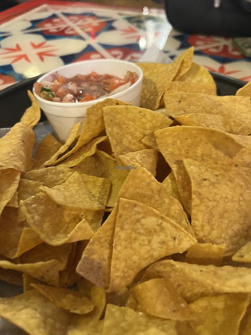 Tortilla chips and pico de gallo   at Mexikind Taqueria in North Carolina
