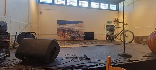 Stage for music and performance at Firecreek Coffee Company in Flagstaff