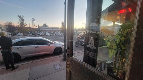 From front door looking across to the train station at Firecreek Coffee Company in Flagstaff
