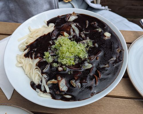 Black bean noodles at The Thirsty Korean in England