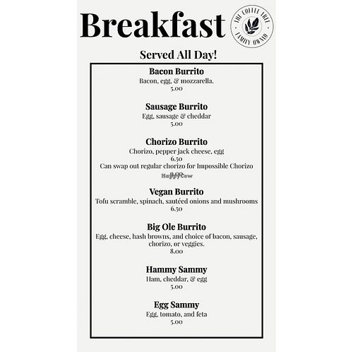 Menu   at The Coffee Tree in Lancaster