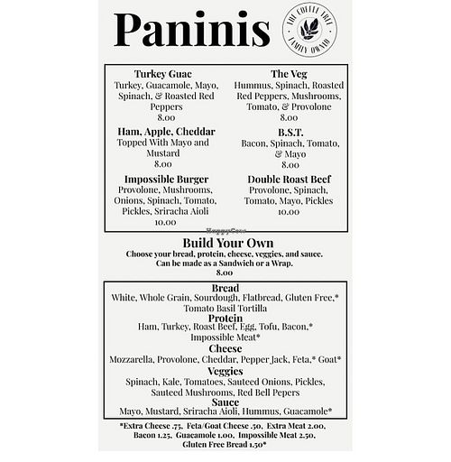 Menu  at The Coffee Tree in Lancaster