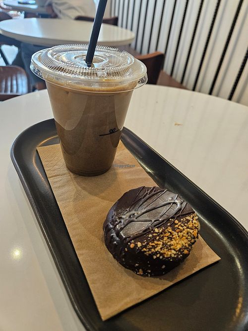 Dirty chia latte with oat milk; peanut butter wagon wheel at Bear Market Coffee in Dublin