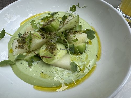Starter with melon and a rich creamy sauce  at Soul Kitchen House in Berlin
