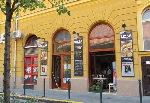 The outside of the restaurant at Rizsa17 in Budapest