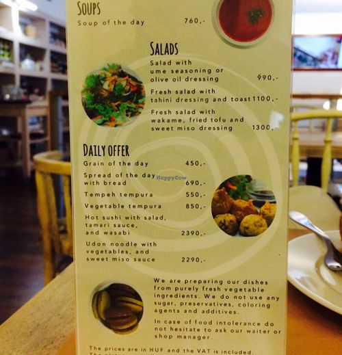 menus on the table - although it seems like there's a set meal they prepare daily at Rizsa17 in Budapest