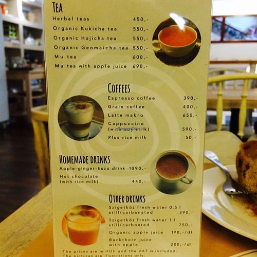 drink menu at Rizsa17 in Budapest