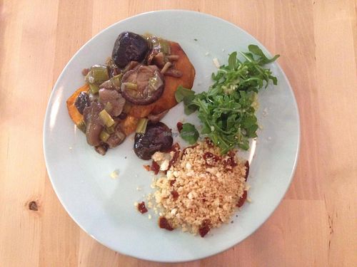Sweet potato with mushroom, rocket salad and couscous. at Racimo16 in Gran Canaria