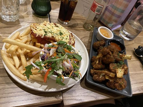 Tofu Parmigiana and cauliflower bites   at The Colonist  in Norwood