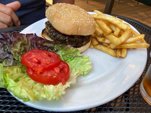 Nut burger, remove mayo and it’s vegan and delicious  at Jubilee Railroad Wilderness Lodge in Dunsmuir