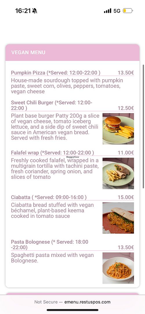 vegan menu   at Alya All Day in Ayia Napa