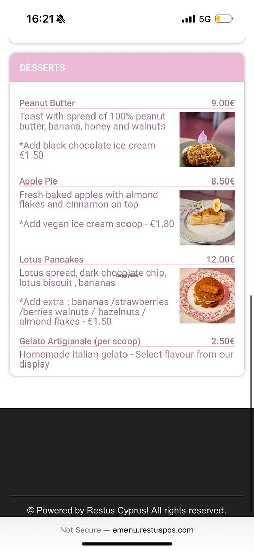 vegan dessert menu   at Alya All Day in Ayia Napa
