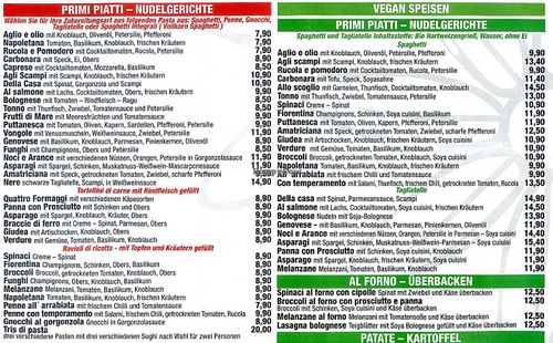 one menu for everybody, where red stands for cruel, green for vegan at Ristorante Fiore in Vienna
