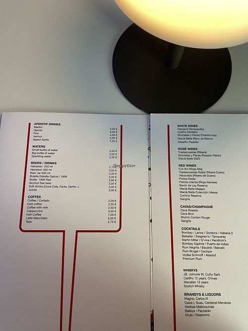 Drinks menu (food menu is on the website)  at ARTWALL Bar - Restaurant in Mallorca