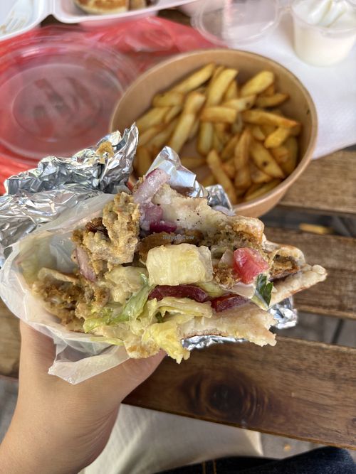 Falafel pita and fries  at Shawarma Gyros Ház in Budapest