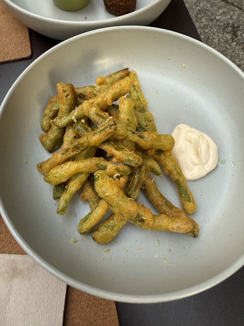 “Peixinhos da horta” - these were VERY delicious! But please ask if the mayo is vegan, i forgot and it wasn’t clearly labelled ☹️  at A Mesa - Tasca Vegetariana in Guimaraes