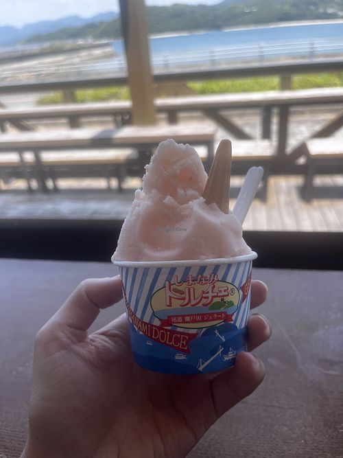 Peach sorbett  at Dolce Ice Cream in Onomichi