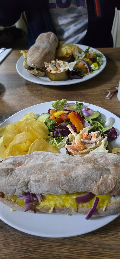 Vegan Ciabatta choices with Vegan mayo Vegan coleslaw and violife cheese at The Little Drummer Boy in Richmond