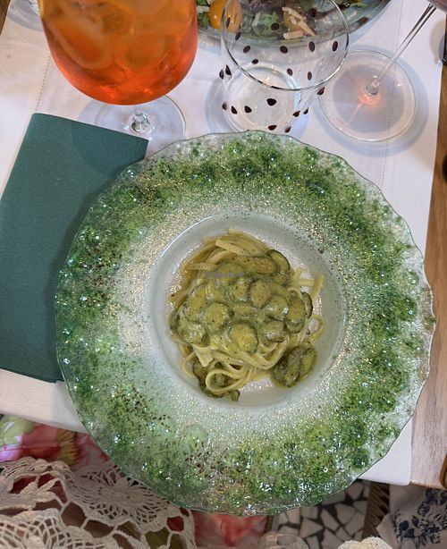 Linguine nerano style (made vegan)  at Pulalli in Campania