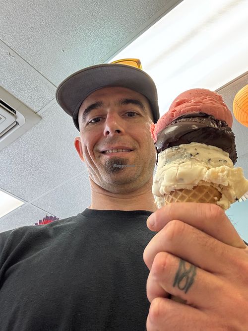 Peanut Butter, Dark Chocolate & Strawberry Basil Sorbetto at Pompelmo Gelato in Westerly