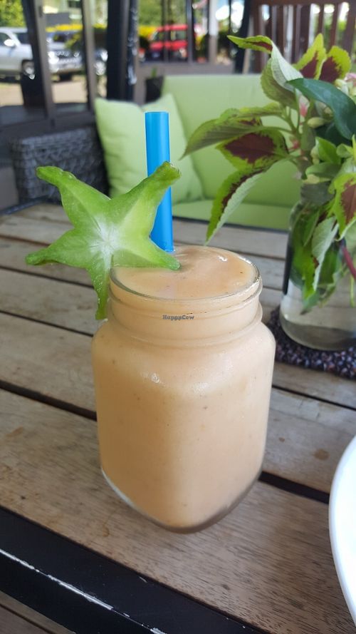Tropical Blend Smoothie - banana, papaya, lemon, coconut and seasonal fruits! at Krush Juice Lounge in Apia