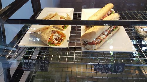 Wrap/sandwich selection at Krush Juice Lounge in Apia