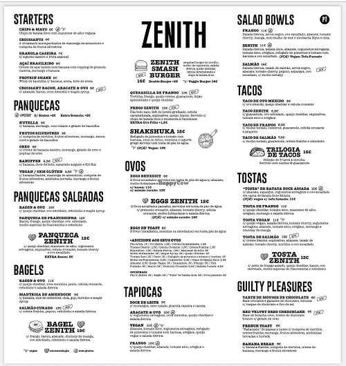 Menu  at Zenith in Matosinhos