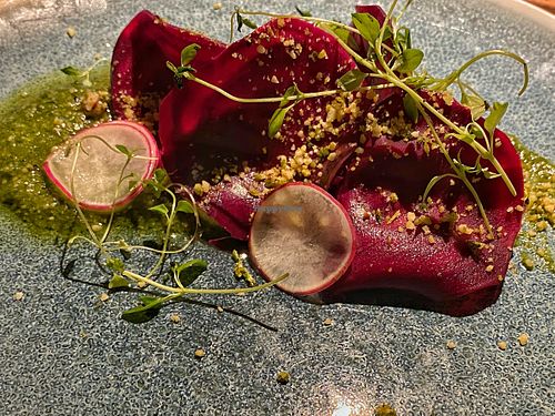 Beet Ravioli  at Vegan Restoran V in Tallinn