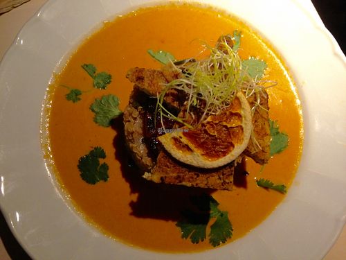 Spicy creamy tomato sauce with tempeh at Vegan Restoran V in Tallinn