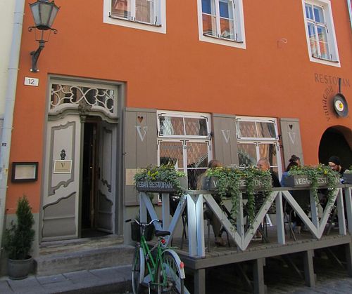 restaurant exterior with deck at Vegan Restoran V in Tallinn