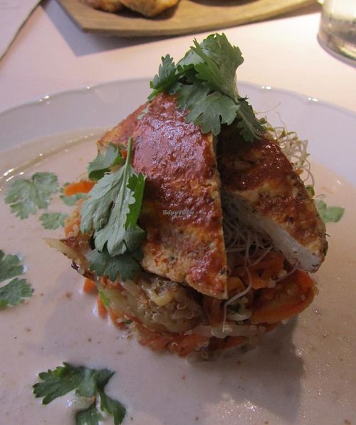 Spicy tofu, vegetables and quinoa at Vegan Restoran V in Tallinn