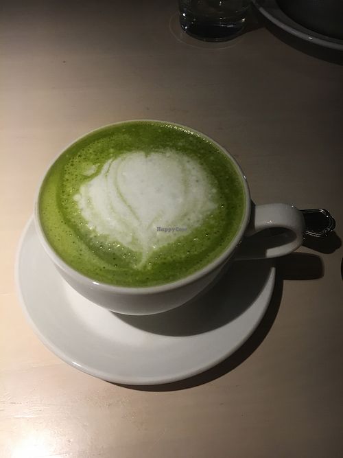 matcha latte. at Vegan Restoran V in Tallinn