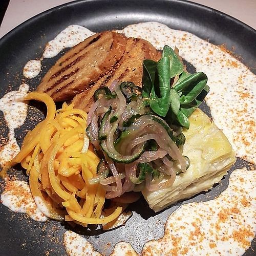 Potato casserole and seitan at Vegan Restoran V in Tallinn