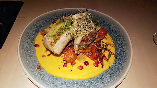 Burrito with mango sauce at Vegan Restoran V in Tallinn