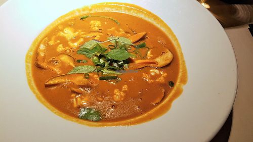Tomato soup with mushrooms at Vegan Restoran V in Tallinn