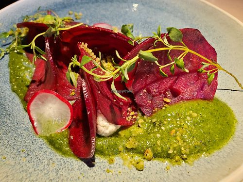 Beet ravioli at Vegan Restoran V in Tallinn