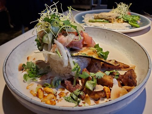 Orange tempeh at Vegan Restoran V in Tallinn