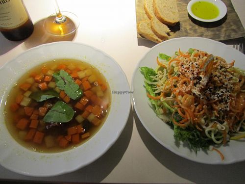 soup and vegetable-noodle salad at Vegan Restoran V in Tallinn