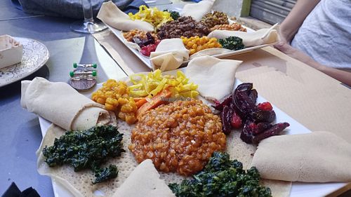 Vegan Platter with Injera at La Massawina e i Milanesi in Valencia