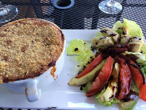 veg lasagna with cashew cheese and rice lasagna  noodles and salad at Creme de la Creme in West Palm Beach