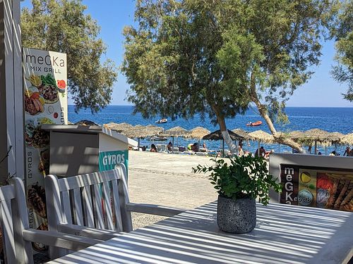 Beach view at Megkan Ice Cream in Santorini