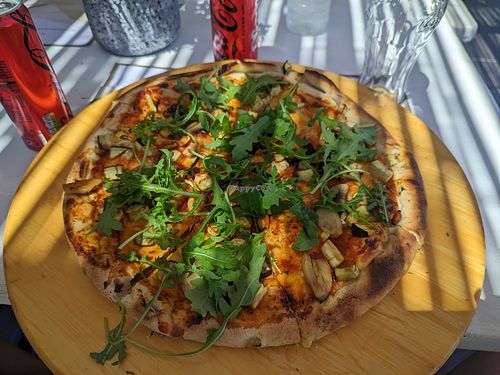 Vegetarian pizza at Megkan Ice Cream in Santorini