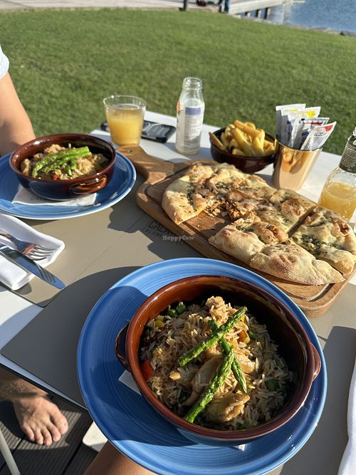 Vegan surprise bowls and focaccia bread  at CALA Melide in Lugano