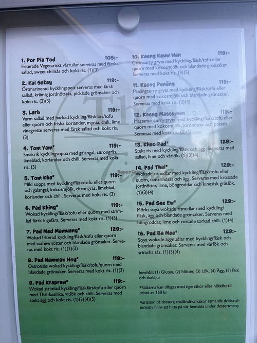 The menu in Swedish.  at Thai Time  in Lomma