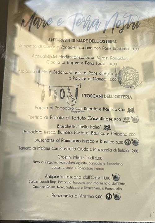 Menu  at Osteria dei Mercanti in Arezzo